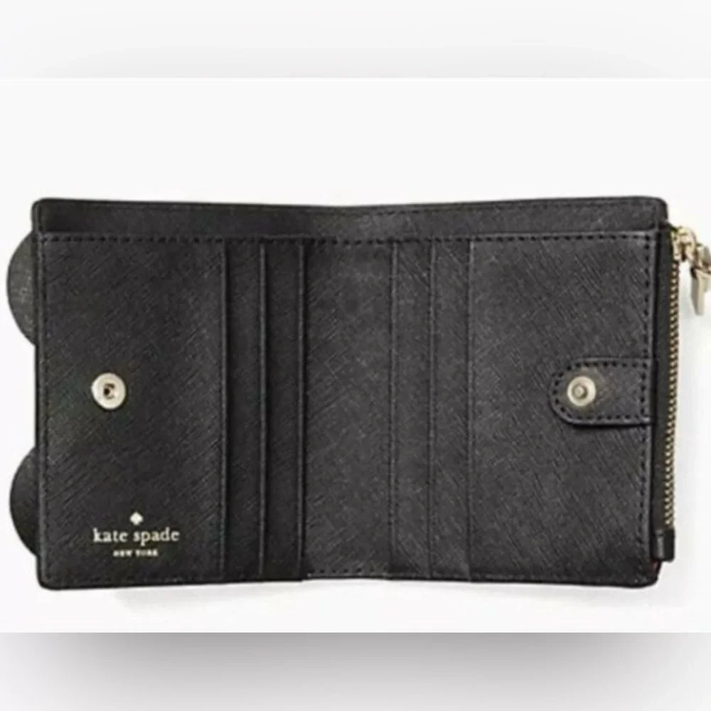 Kate Spade x Minnie Mouse Adalyn Wallet Disney NWT Black Leather Bow Polka Dot